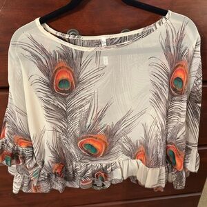 Scoop neck• peacock design blouse